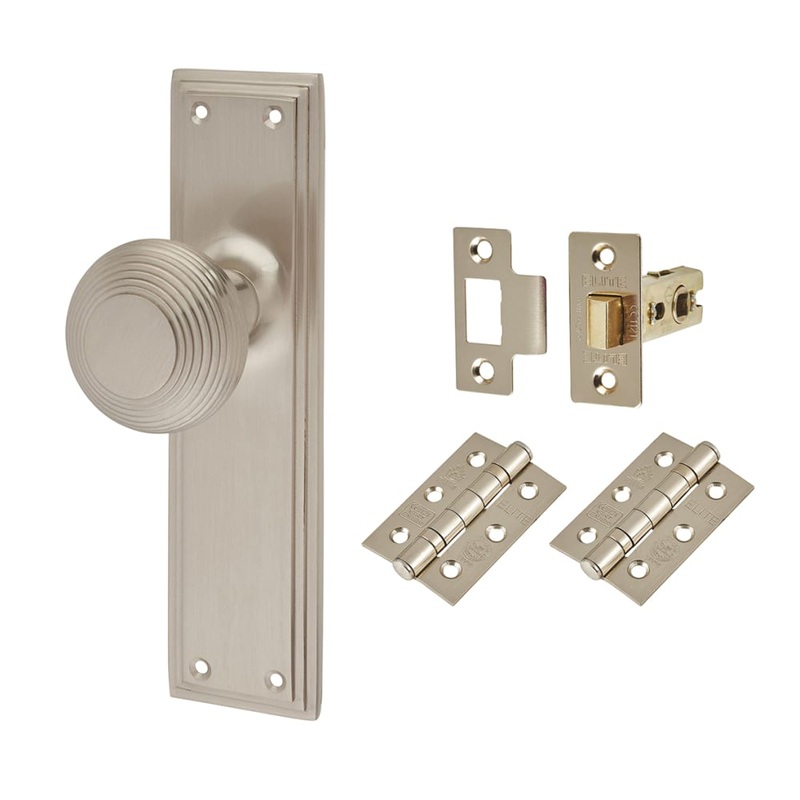 Hampstead Miller Reeded Mortice Door Knob on Backplate Kit – 205 x 52mm – Satin Nickel