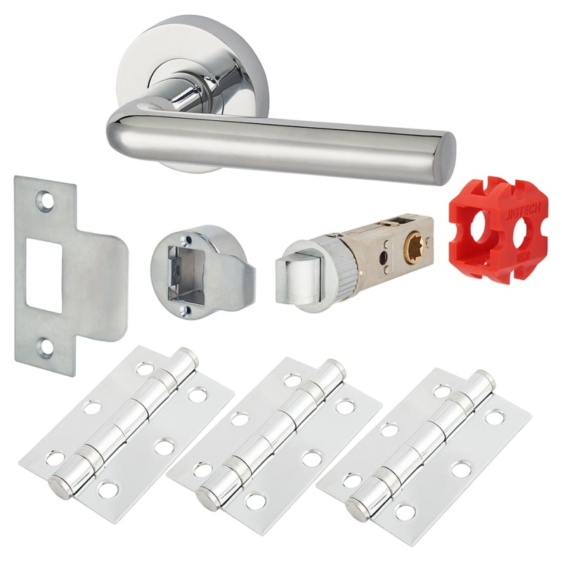 Jigtech Riva Latch Door Handle on Rose Kit – Passage – Polished Chrome
