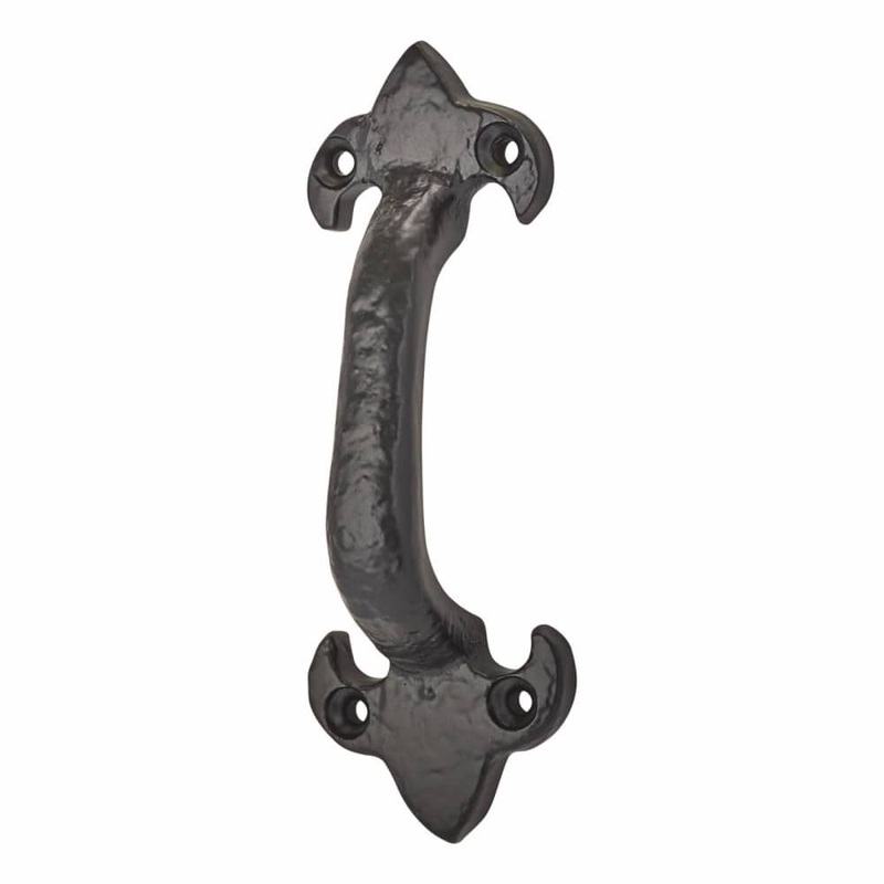 Olde Forge Fleur de Lys Offset Door Pull Handle – Screw Fix – 130 x 45mm – Antique Black Iron