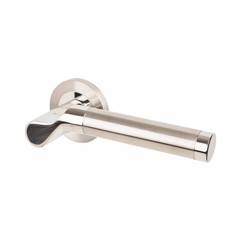 Steelworx Lucerna Door Handle on Rose – Polished Stainless/Satin Stainless Steel