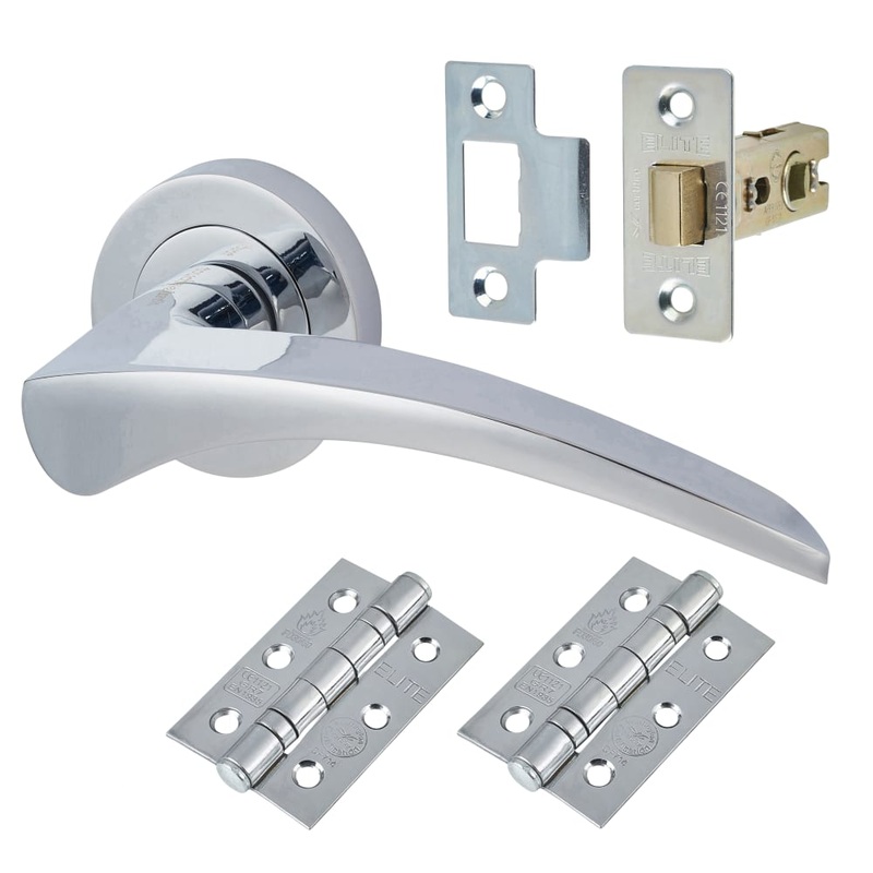 Touchpoint Aston Latch Door Handle on Rose Kit – Polished Chrome