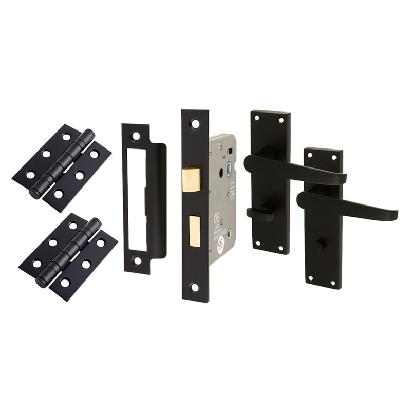 Touchpoint Budget Straight Bathroom Lock Door Handle Kit – Matt Black