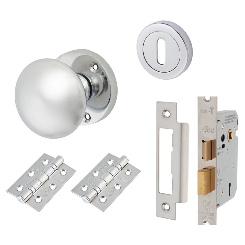Touchpoint Round 3 Lever Sashlock Mortice Door Knob Kit – 60mm Rose Diameter – Polished Chrome
