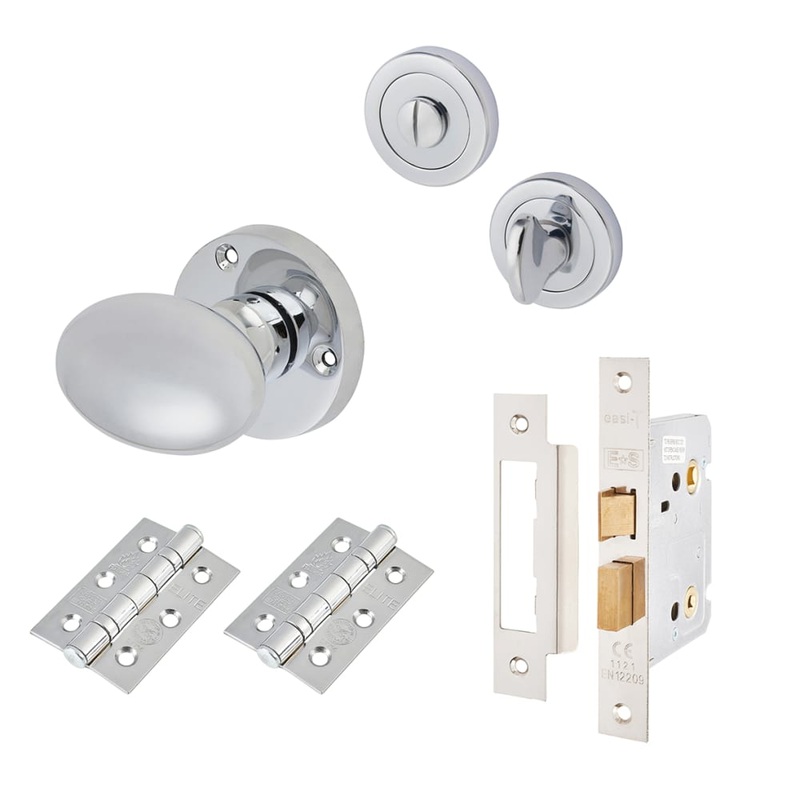 Touchpoint Victorian Oval Bathroom Lock Mortice Door Knob Kit – 61mm Rose Diameter – Polished Chrome