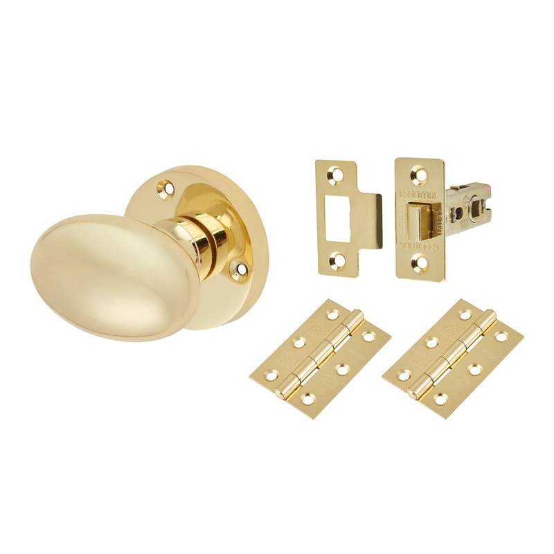 Touchpoint Victorian Oval Mortice Door Knob Kit – 61mm Rose Diameter – Polished Brass