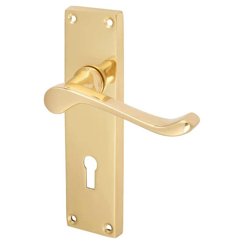 Touchpoint Victorian Scroll Lock Door Handle – Keyhole – 155 x 42mm – Polished Brass