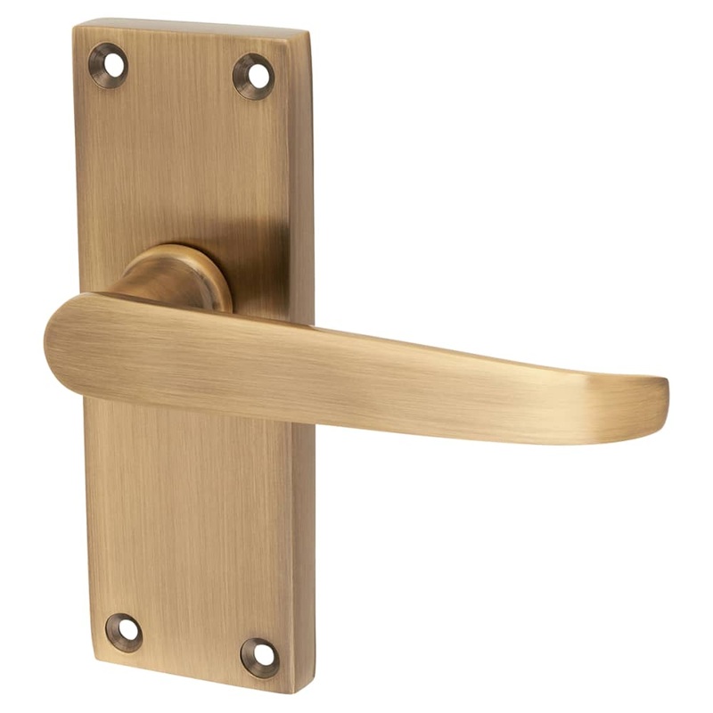 Touchpoint Victorian Straight Latch Door Handle – Short Plate – 118 x 42mm – Antique Brass