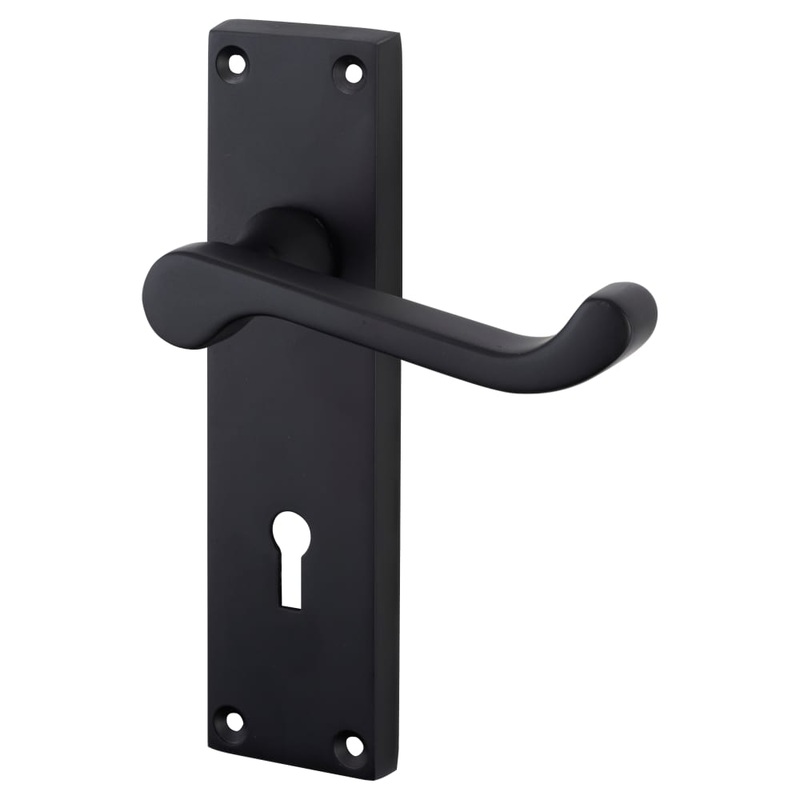 Victorian Scroll Lock Door Handle – Keyhole – 153 x 40mm – Matt Black