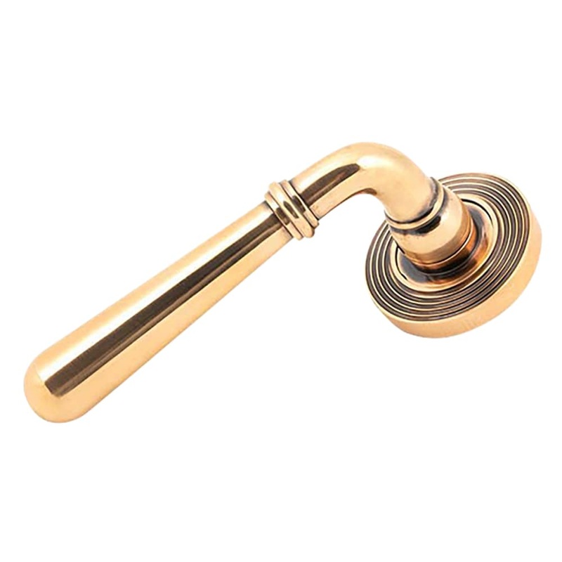 From The Anvil Newbury Door Handle on Reeded Beehive Rose – Polished Bronze