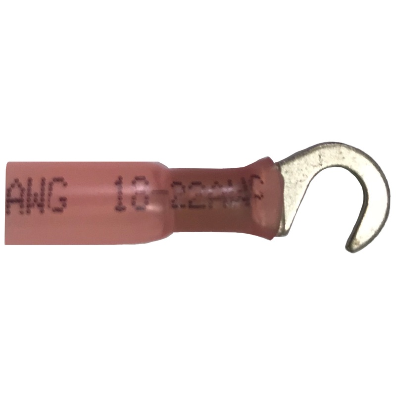 Heat Shrink & Crimp Red Hook Terminal 22-18 Gauge #6 Stud – 10 to 500 Pack