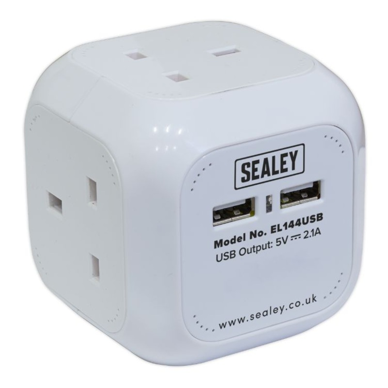 Sealey Extension Cable Cube 4 x 230V & 2 x USB Sockets – 1.4M White