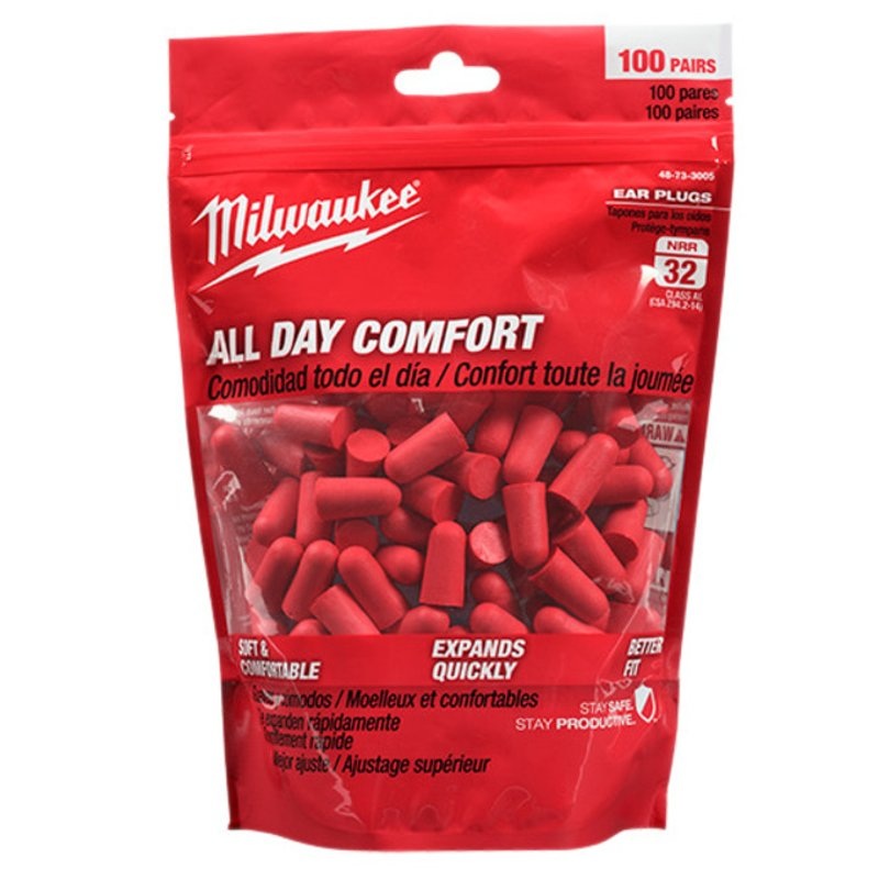 100 Pair Ear Plugs, NRR 32dB By Milwaukee 48-73-3005