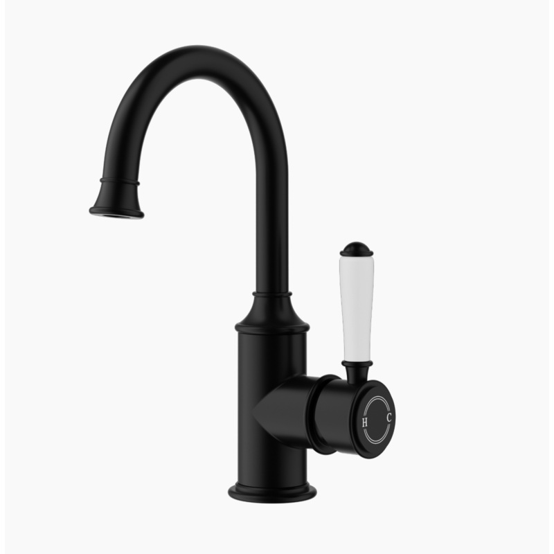 Birmingham Gooseneck Basin Sink Mixer – Matt Black