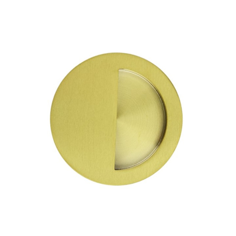 90mm Round Sliding Flush Pull  (Semi Closed) – Brushed Gold
