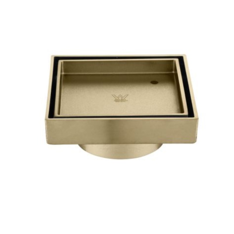 Square Tile Insert Floor Waste Brushed Gold – 100mm