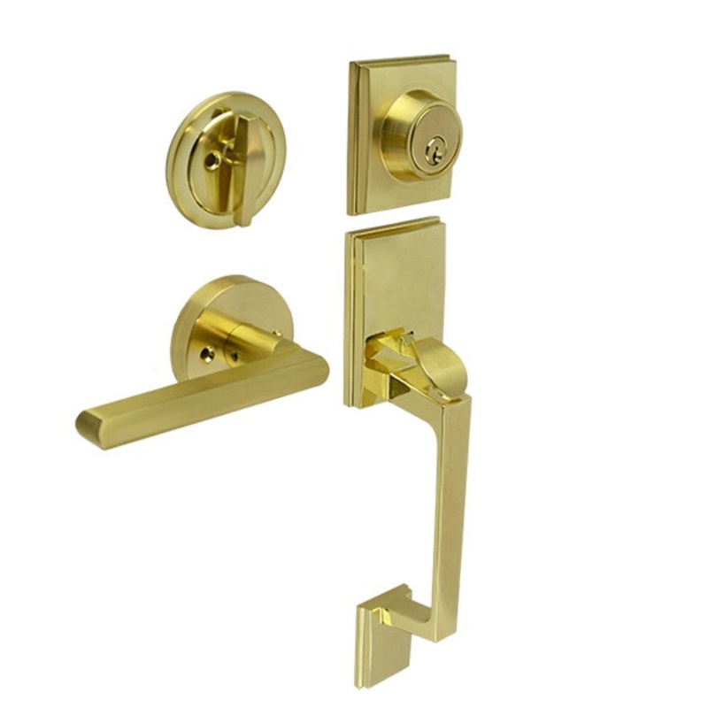 Brushed Gold Finish Architectural Lever Pull with Deadbolt – St Tropez Series