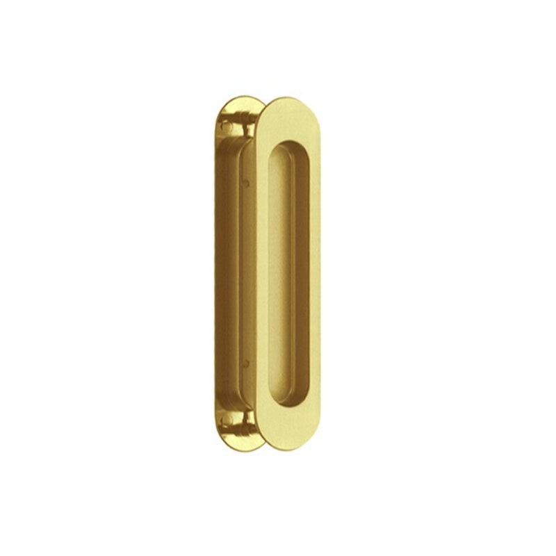 Brushed Gold Oval Sliding Flush Pulls (Pair) – 150mm x 38mm