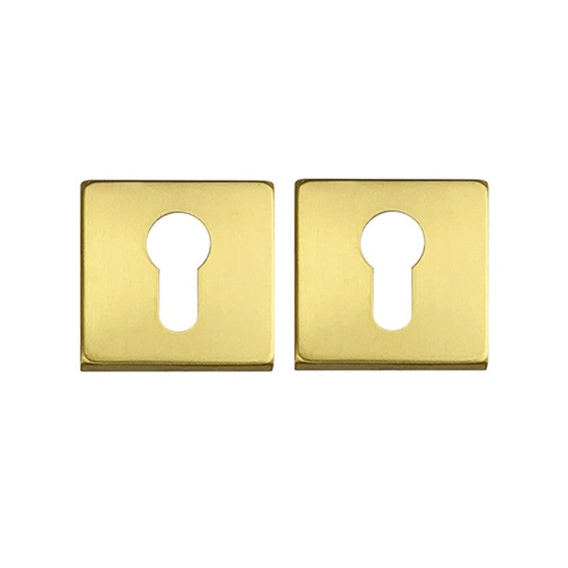 Square Euro Cylinder Escutcheon Plates – Brushed Gold