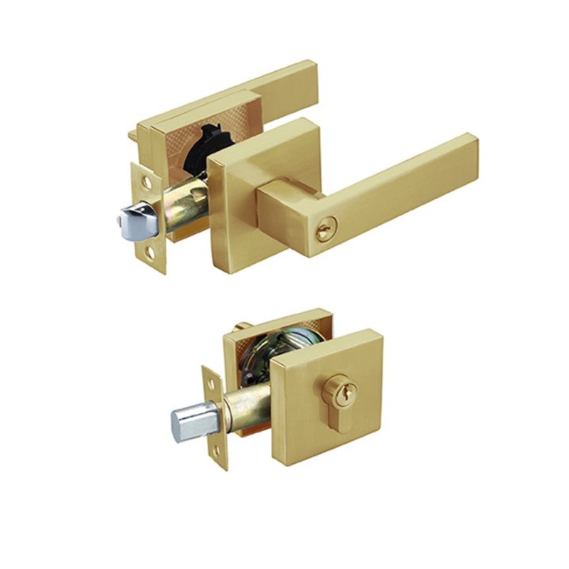 Brushed Gold Entrance Lock Set with a Deadbolt – Reef Series