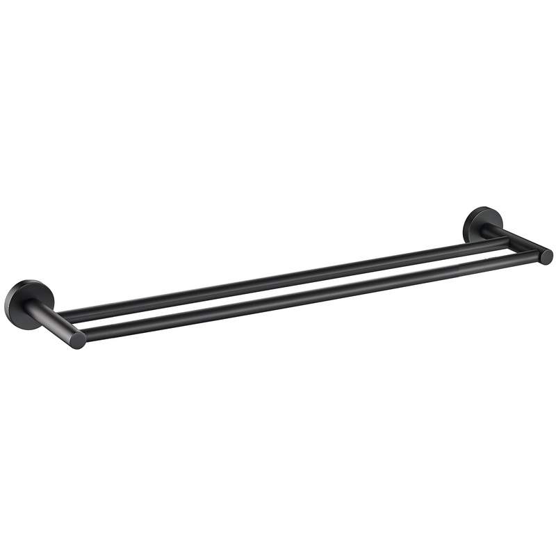 Round Double Towel Rail 600mm – Matt Black