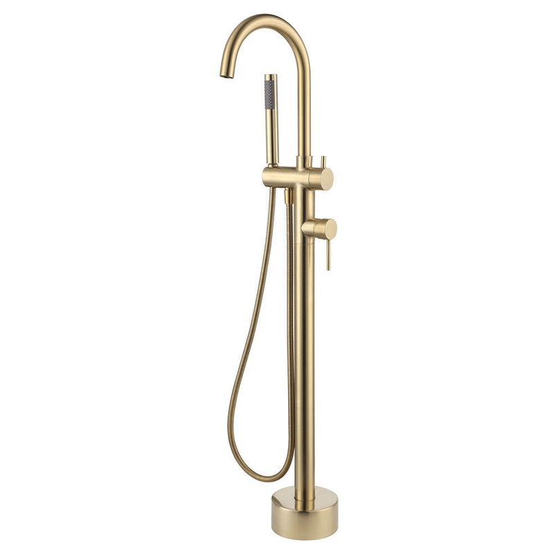 Pacifica Free Standing Floor Mixer Bath Spout & Hand Held Shower Combo – Brushed Gold