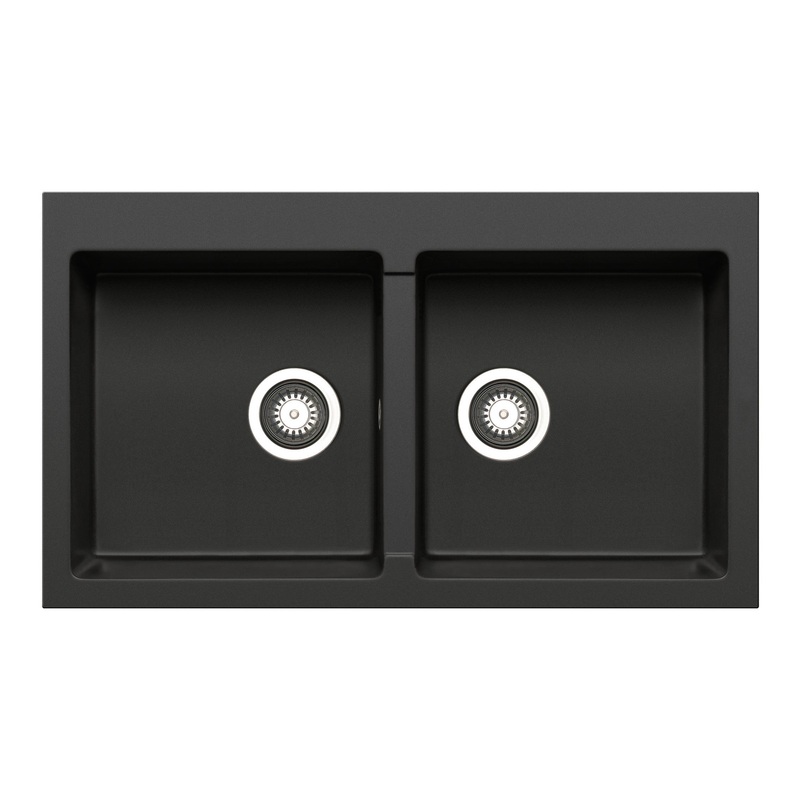 Pyragranite Kitchen Sink Double Bowl No Drainer – Matt Black
