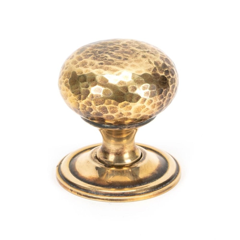 From The Anvil – Aged Brass Hammered Mushroom Cabinet Knob 38mm