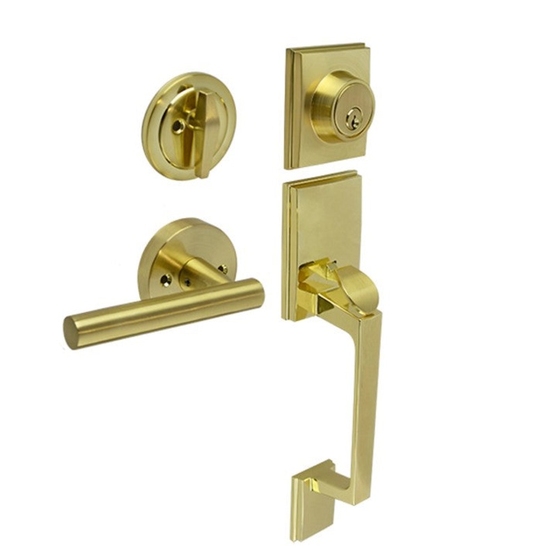 Brushed Gold Finish Architectural Lever Pull with Deadbolt – Lachlan Series