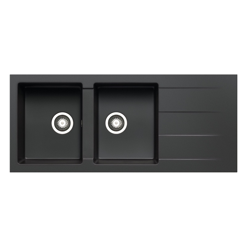 Pyragranite Kitchen Sink Double Bowl & Single Drainer – Matt Black