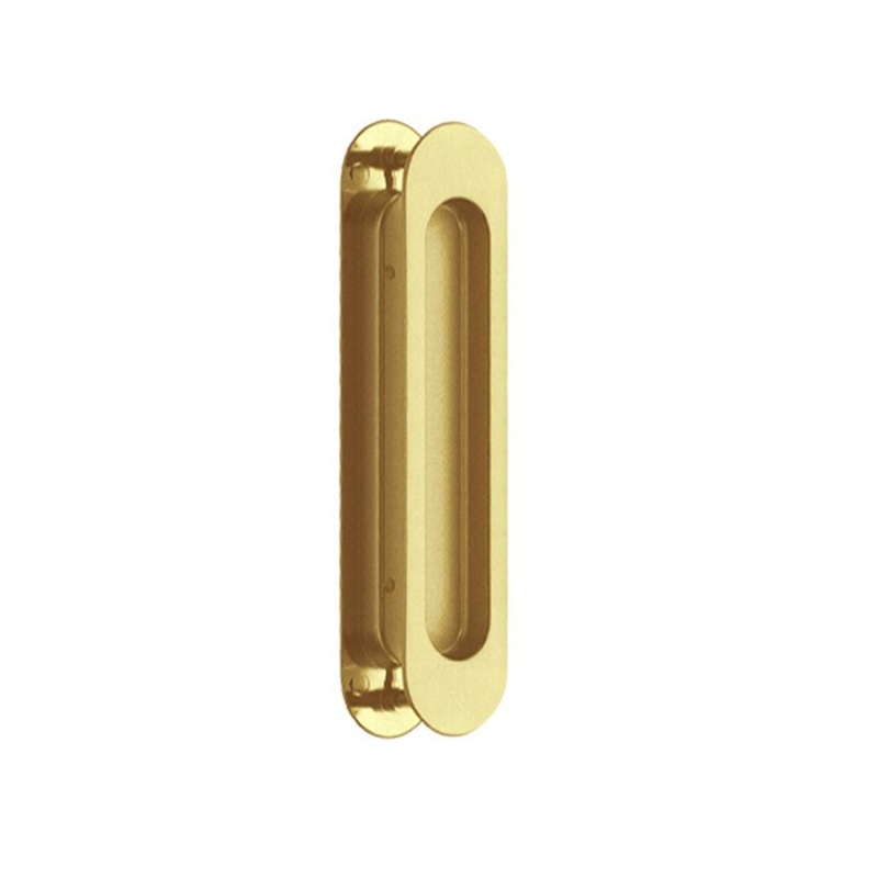 Brushed Gold Oval Sliding Flush Pulls (Pair) – 180mm x 38mm